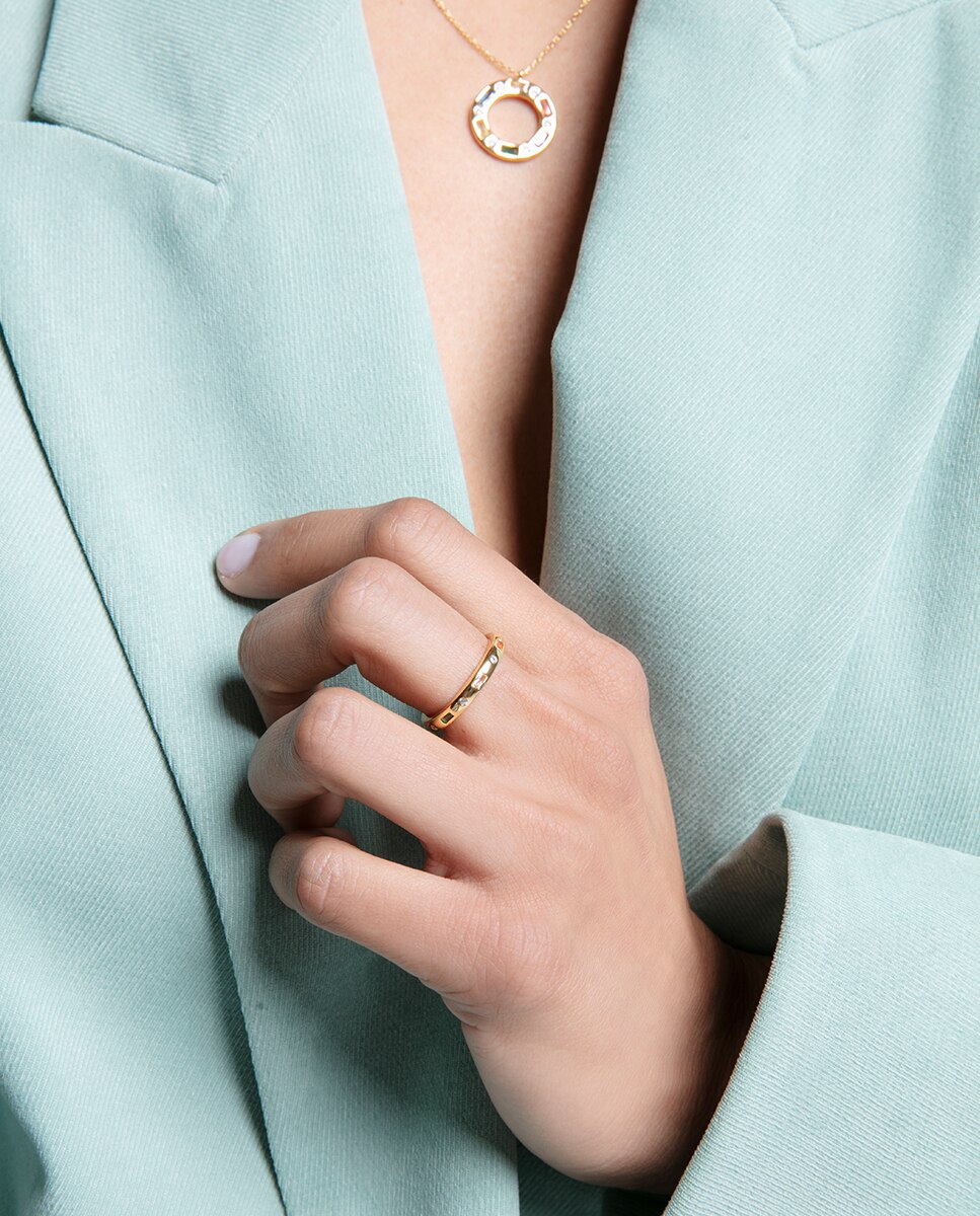 Colar Elegant de Prata de Lei com Banho de Ouro, Aro Pendiente com Zircónias de Cores e Branca Multicolor-2