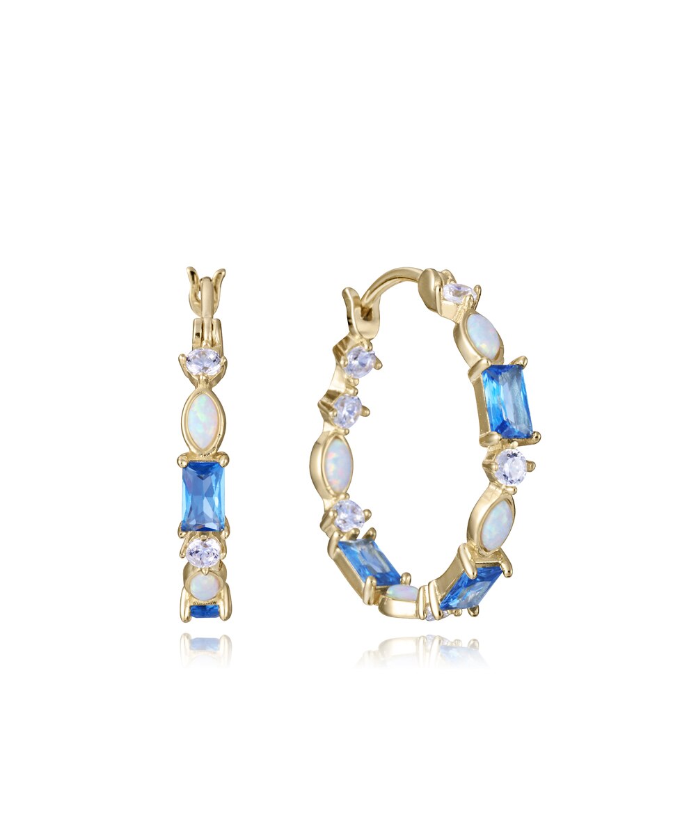 Brincos Elegant de Prata de Lei com Banho de Ouro, com Zircónias Azuis e Pedras Multicolor-1