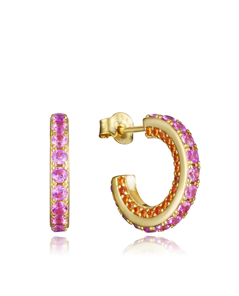 Brincos Elegant de Prata de Lei com Banho de Ródio e Zircônias Multicolor-1