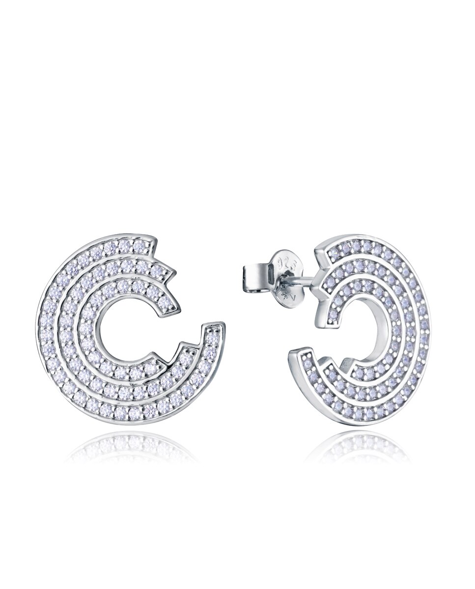 Brincos Elegant de Prata de Lei com Banho de Ródio e Zircônias Prateado-1