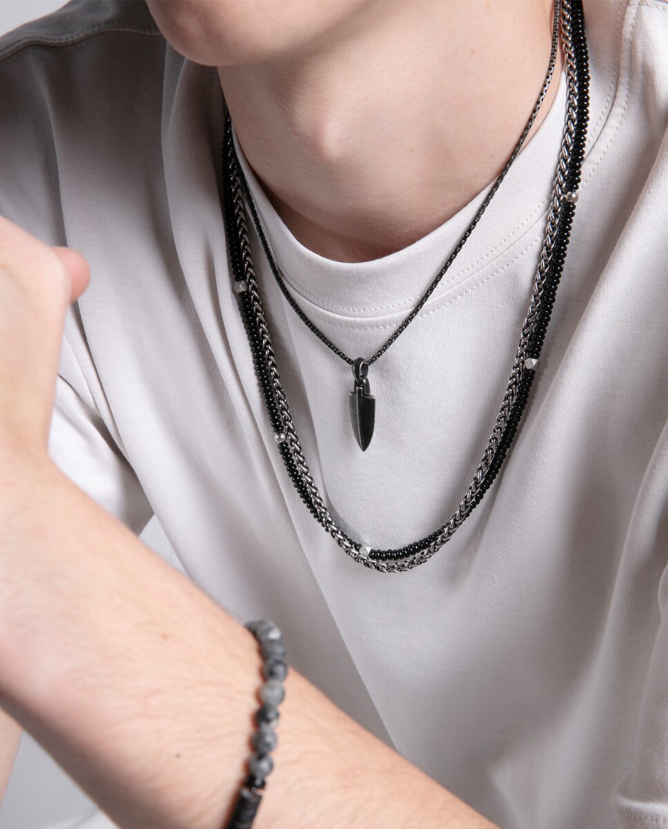 Pulseira Combinada Beat de Pedras Naturais Labradorita e Hematita Preto-2