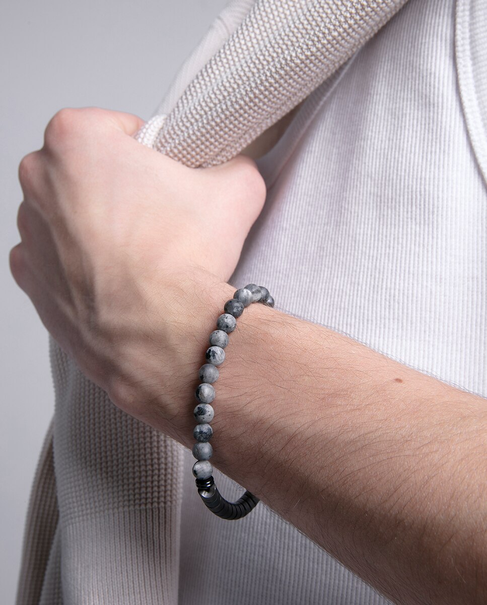 Pulseira Combinada Beat de Pedras Naturais Labradorita e Hematita Preto-3