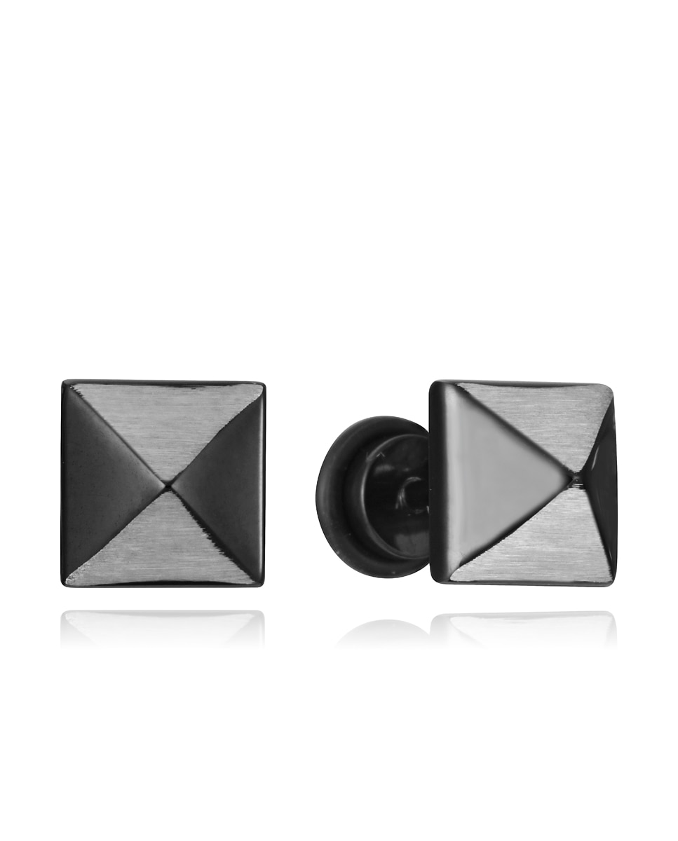 Brincos Beat de Aço com Forma de Pirâmide em Ip Preto Preto-1
