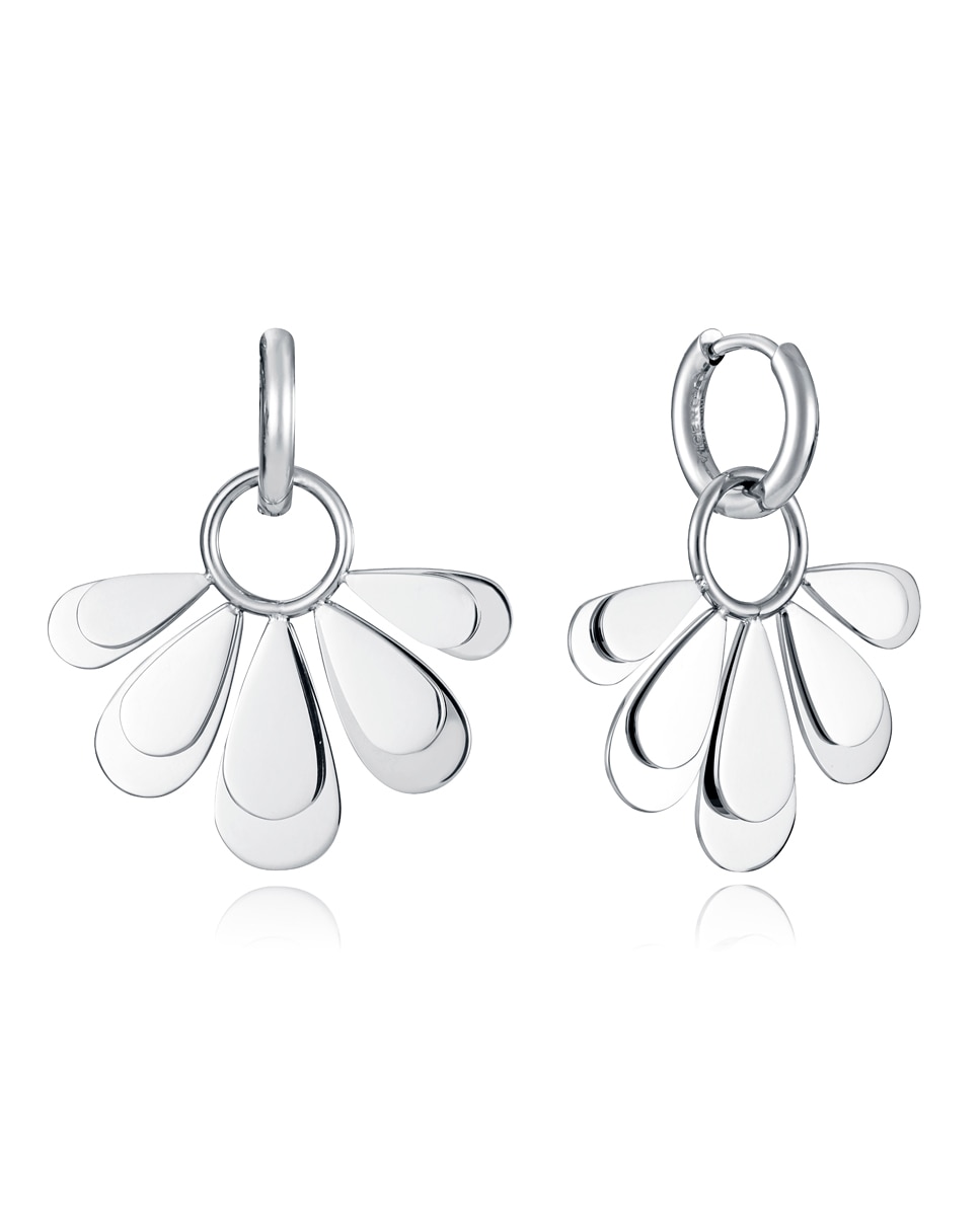Brincos Chic de Aço Ip Dourado com Pendente de Flor Prateado-1