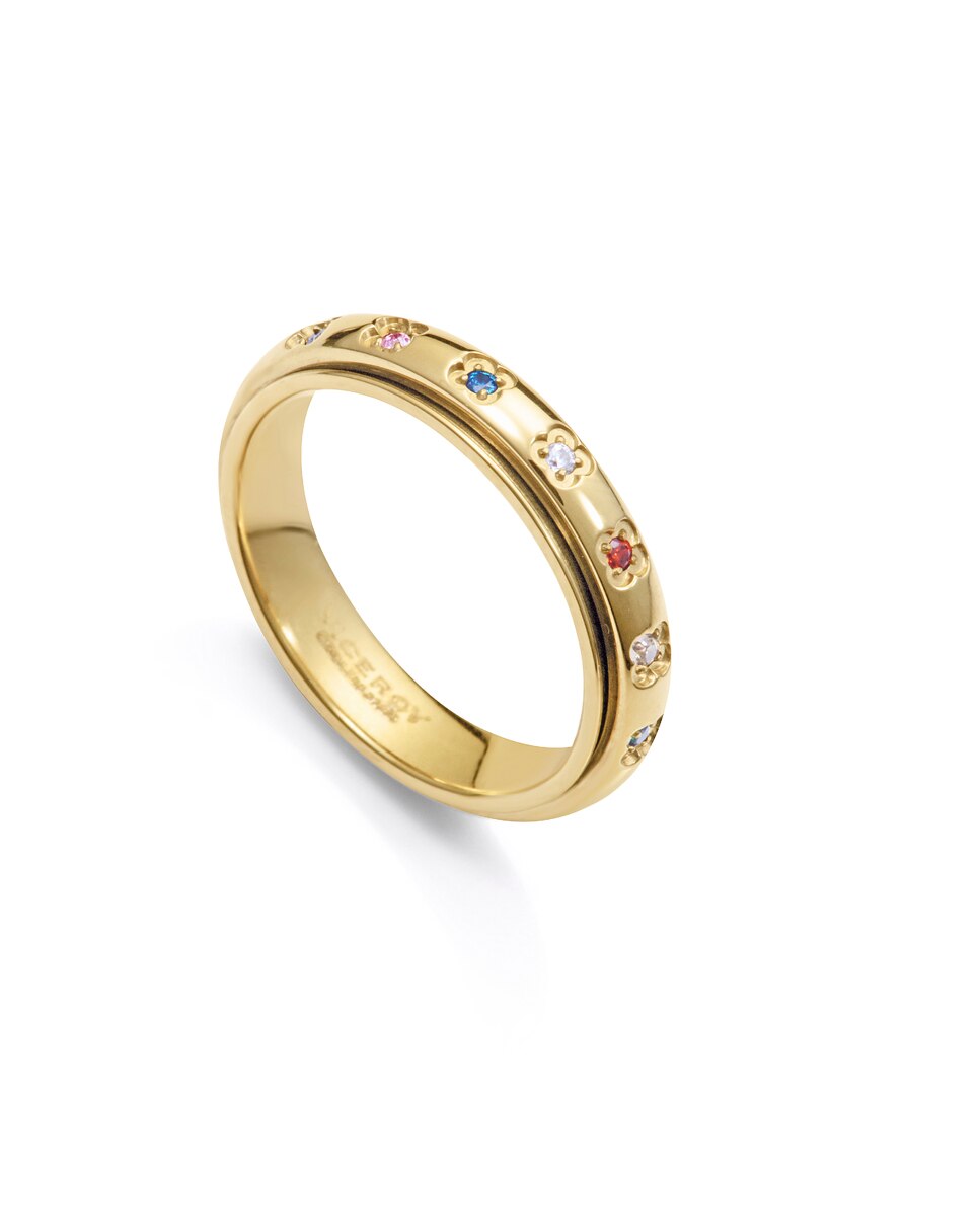 Anel Chic de Aço Ip Dourado com Zirconitas de Cores Multicolor-1