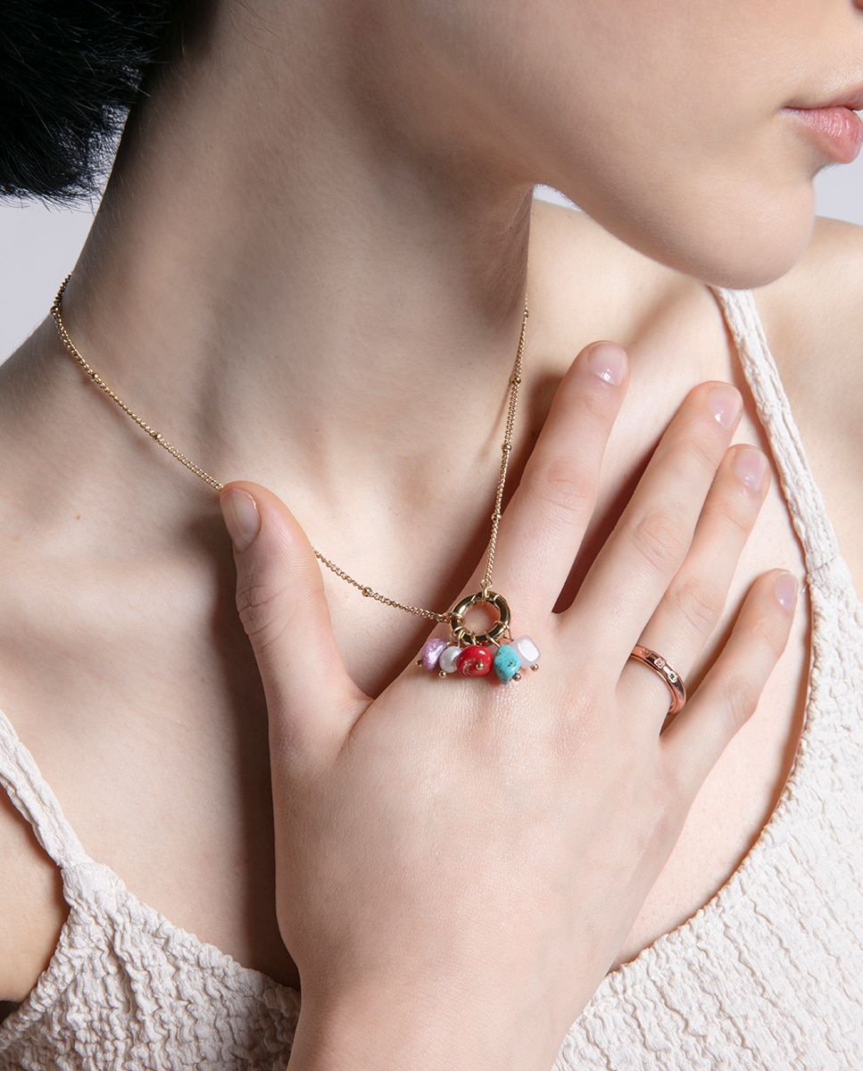 Anel Chic de Aço Ip Dourado com Zirconitas de Cores Multicolor-2