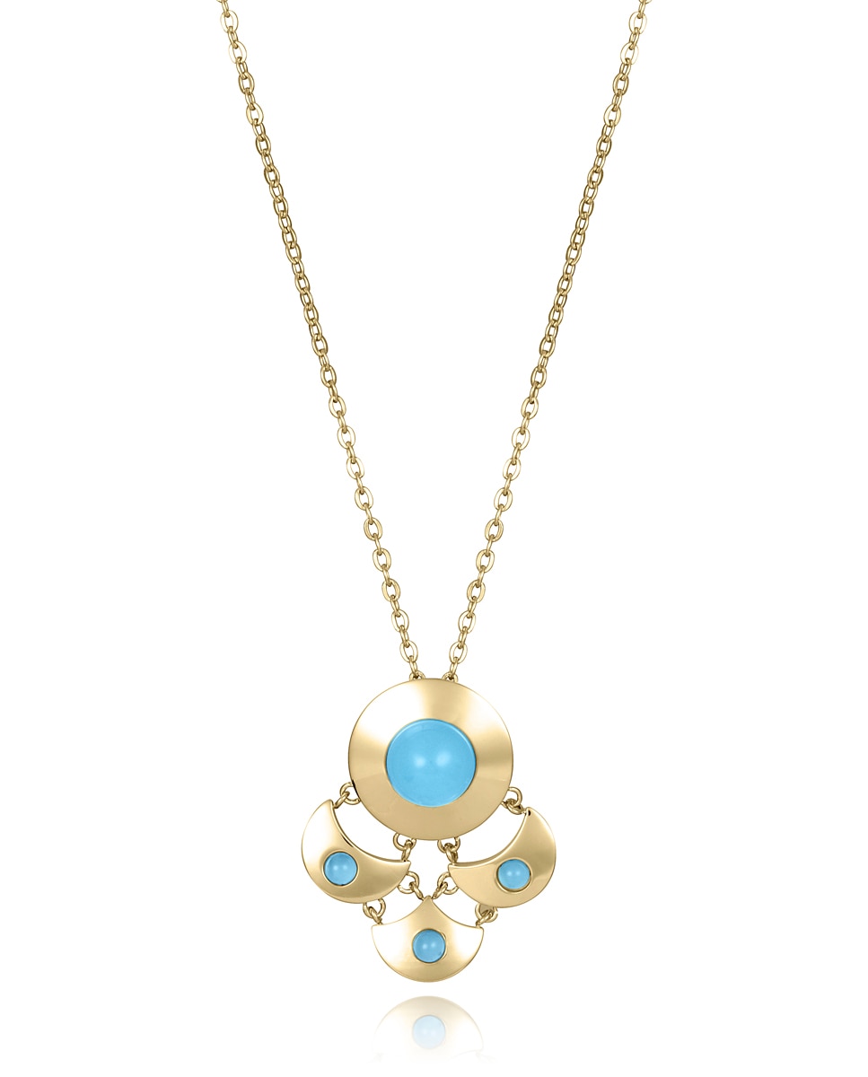 Colar Chic de Aço Ip Dourado, com Pendentes com Cristal Azul Azul / Bege-1