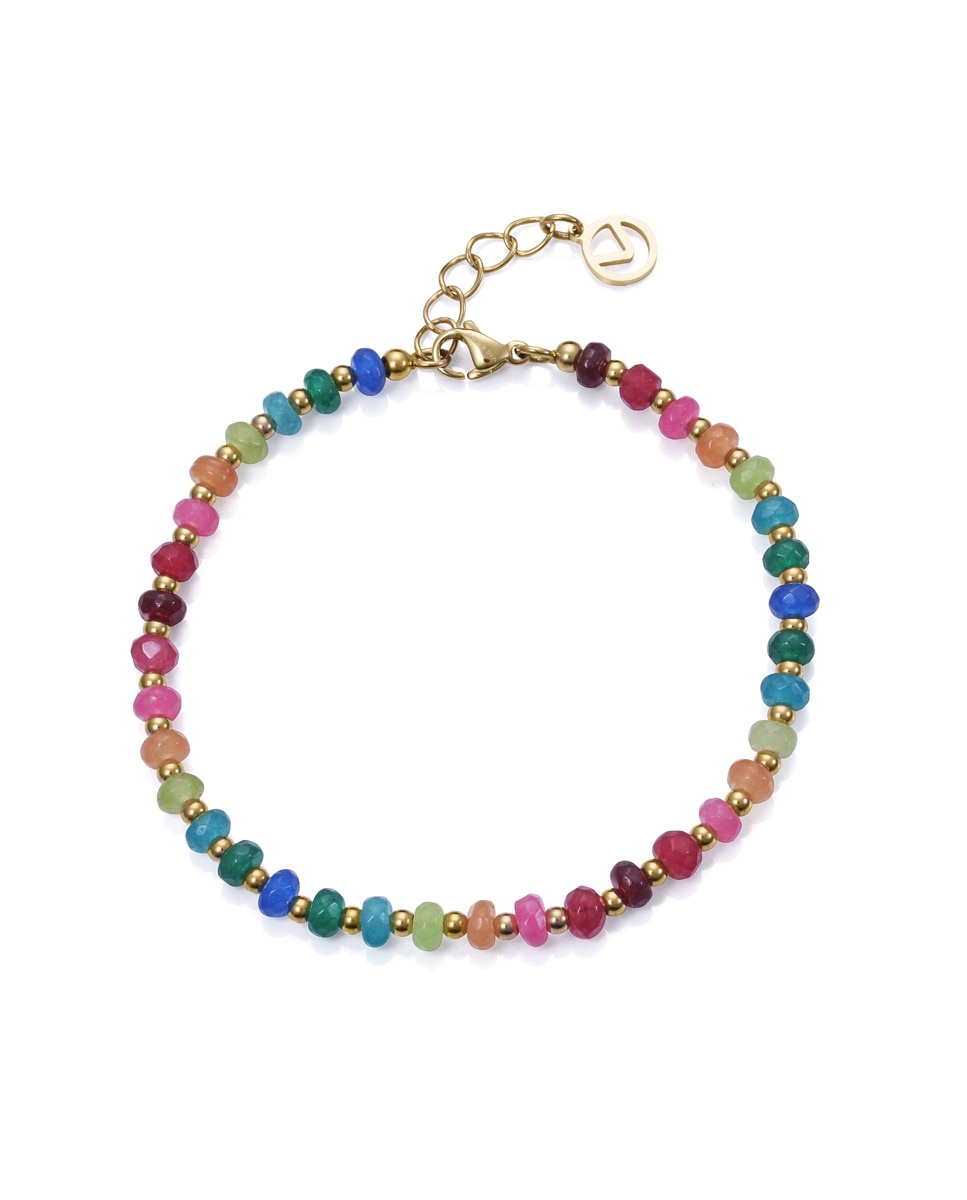 Pulseira Kiss de Aço Ip Dourado, com Pedras de Cor Multicolor-1