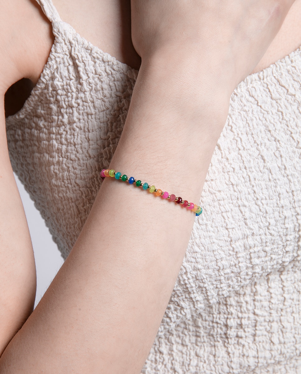 Pulseira Kiss de Aço Ip Dourado, com Pedras de Cor Multicolor-2