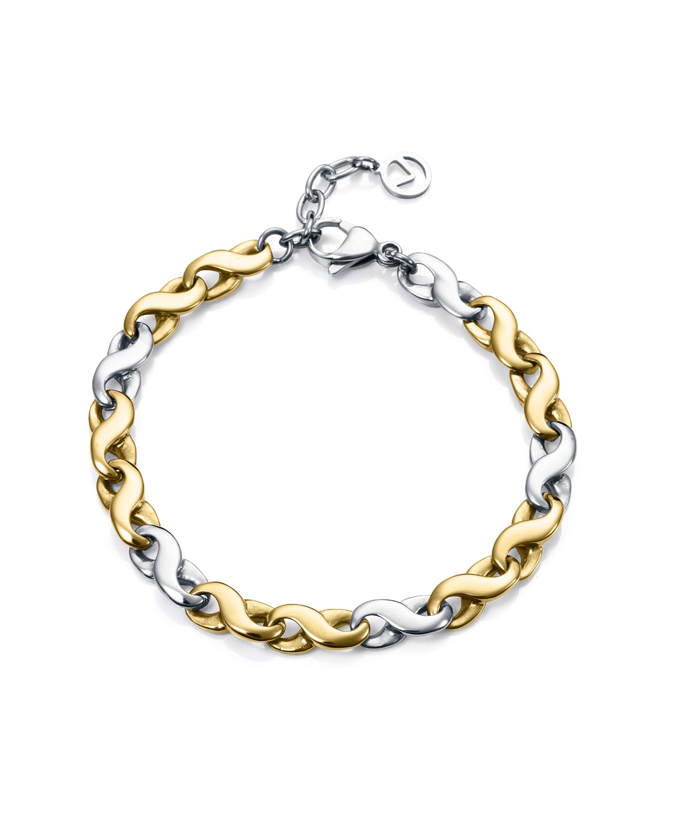 Pulseira Chic de Aço de Elos, Bitono em Ip Dourado e Aço Multicolor-1