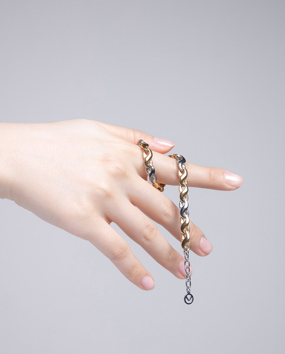 Pulseira Chic de Aço de Elos, Bitono em Ip Dourado e Aço Multicolor-4