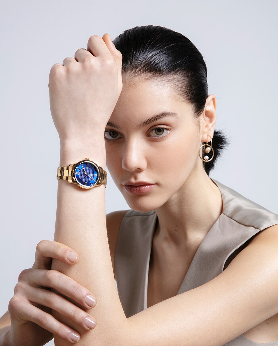 Relógio Analógico Grand com Caixa e Bracelete de Aço Ip Dourado Dourado-3