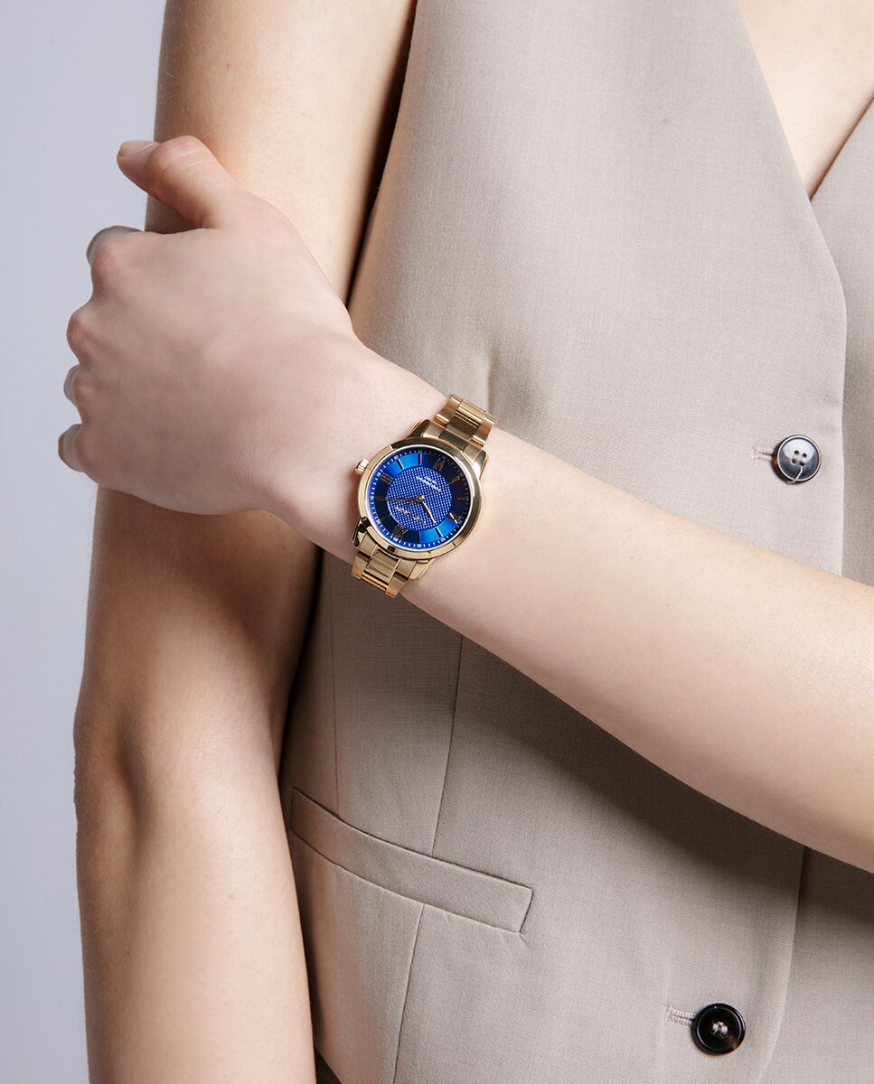 Relógio Analógico Grand com Caixa e Bracelete de Aço Ip Dourado Dourado-5