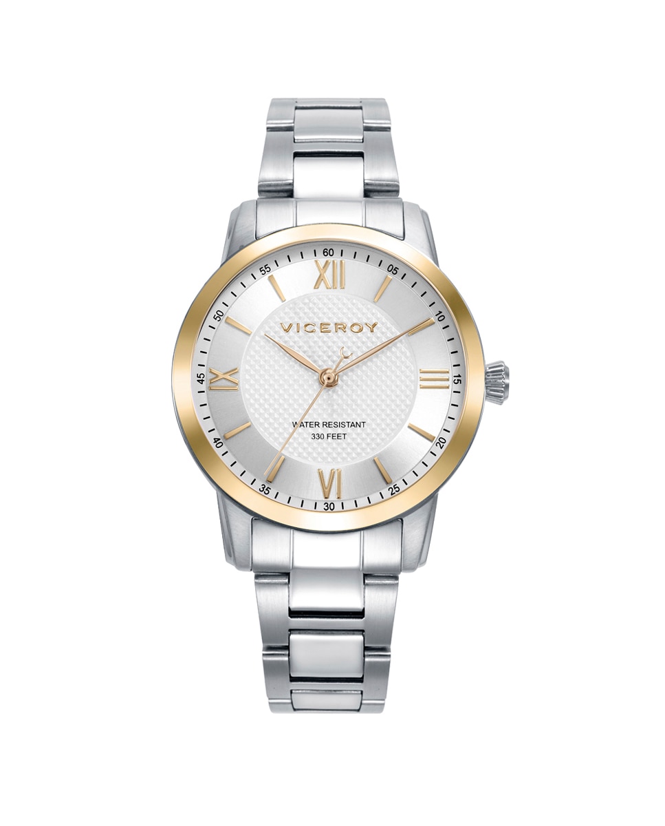 Relógio Analógico Grand com Caixa Bicolor de Aço e Ip Dourado e Bracelete de Aço Prata-1
