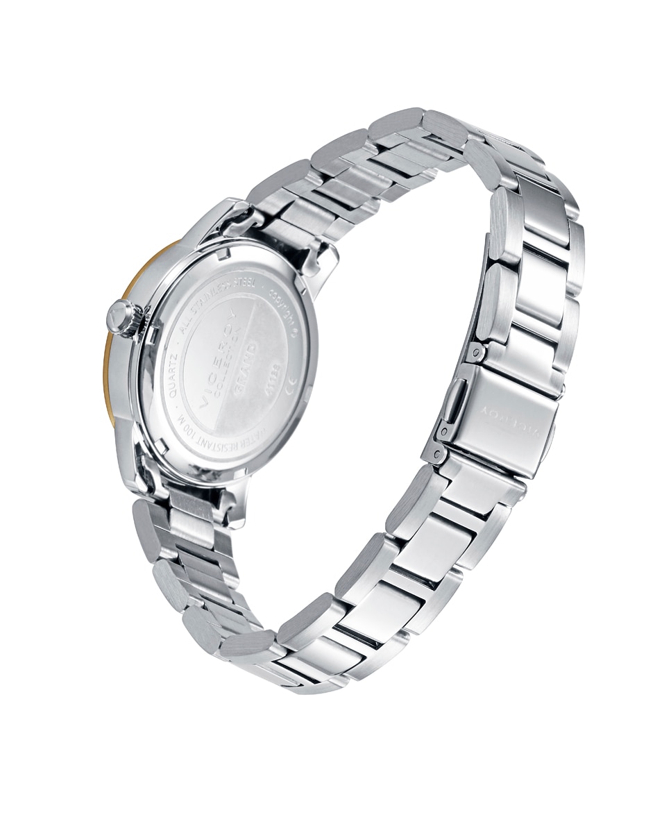 Relógio Analógico Grand com Caixa Bicolor de Aço e Ip Dourado e Bracelete de Aço Prata-2