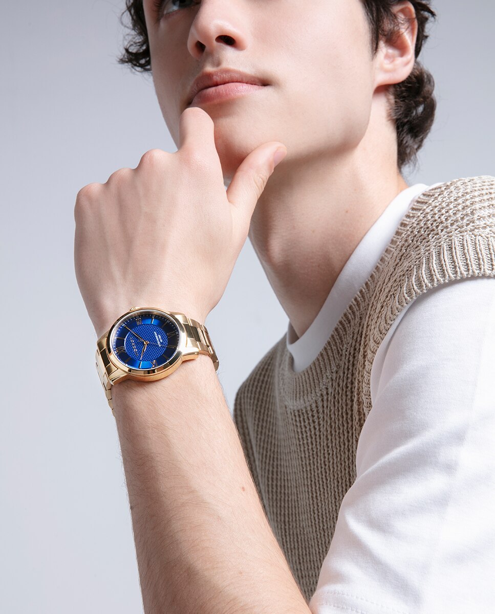 Relógio Analógico Grand com Caixa e Bracelete de Aço Ip Dourado Dourado-4