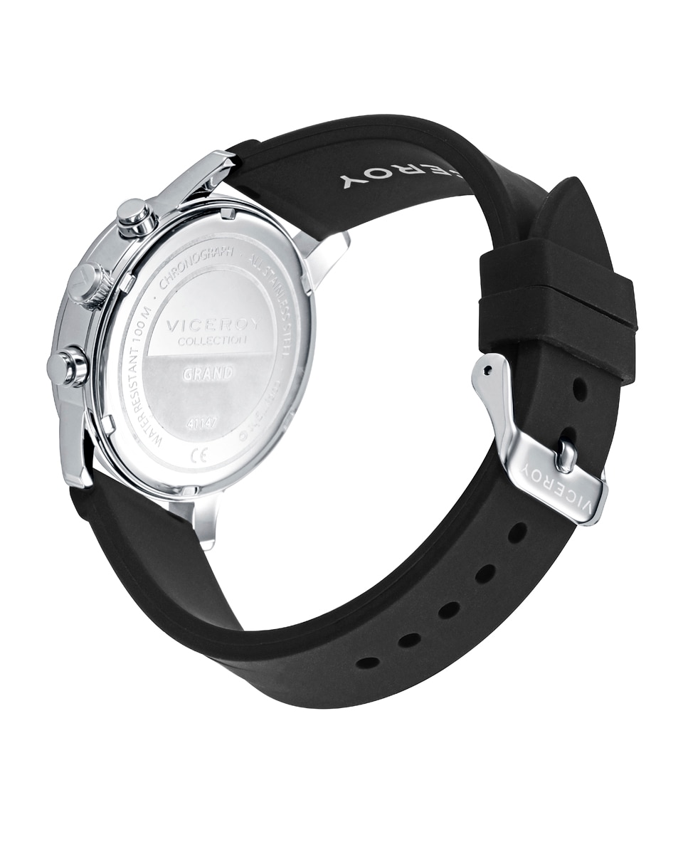 Relógio Analógico Grand com Caixa de Aço e Bracelete de Silicone em Preto Prata-2