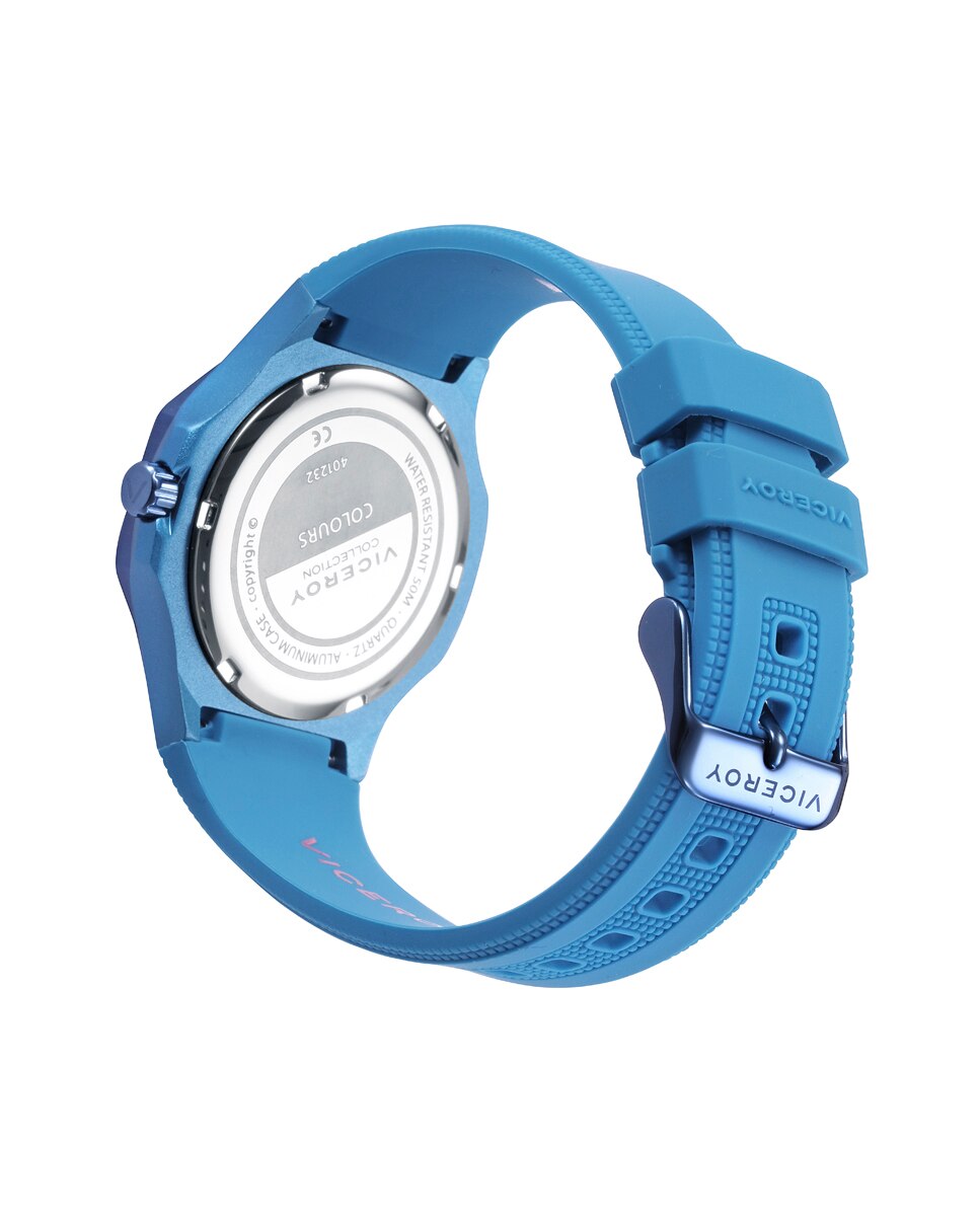 Relógio Analógico Colors com Caixa de Alumínio e Bracelete de Silicone em Azul Azul-2