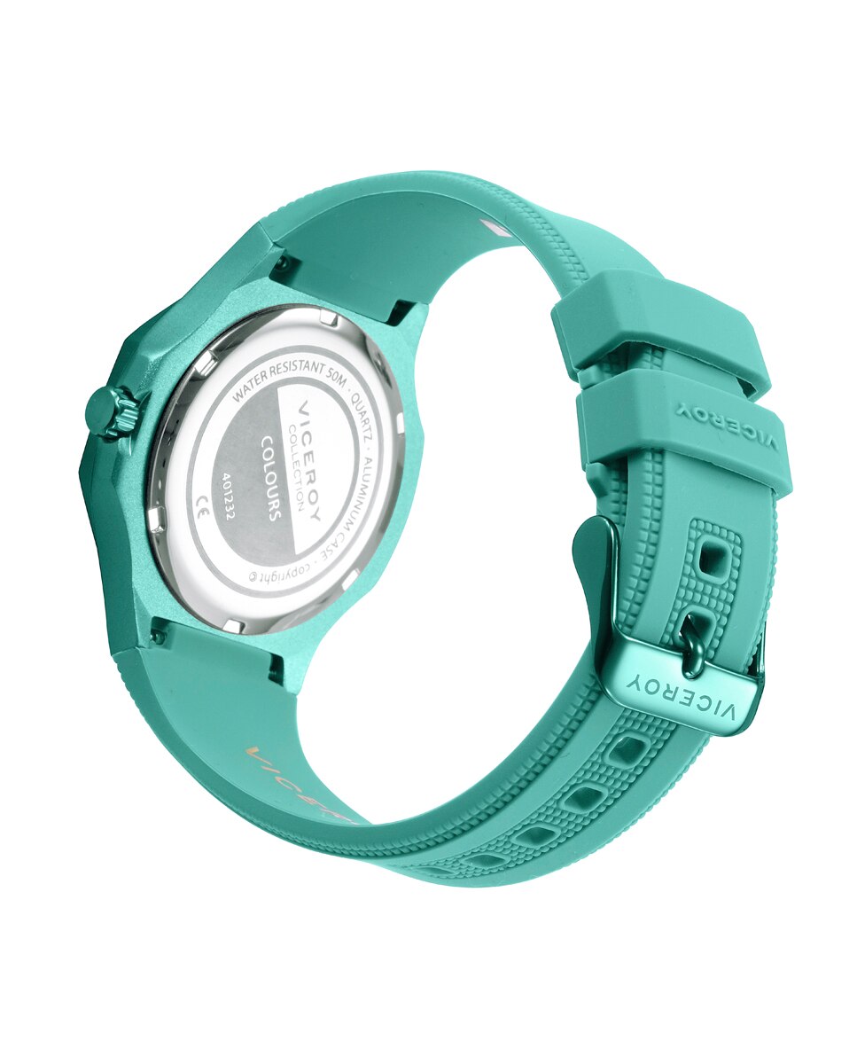 Relógio Analógico Colors com Caixa de Alumínio e Bracelete de Silicone Verde Verde-azulado-2