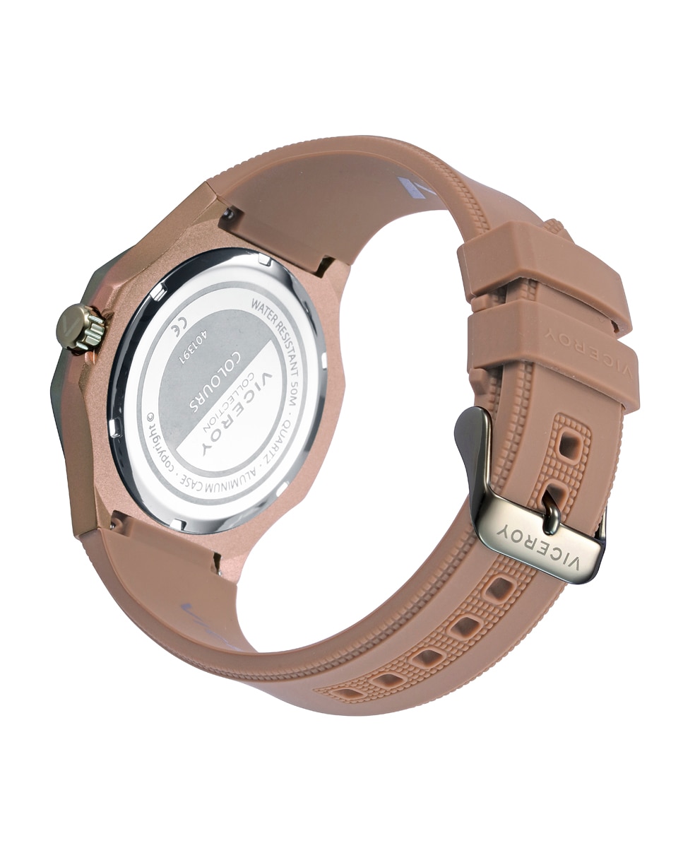 Relógio Analógico Colors com Caixa de Alumínio e Bracelete de Silicone Bege-2