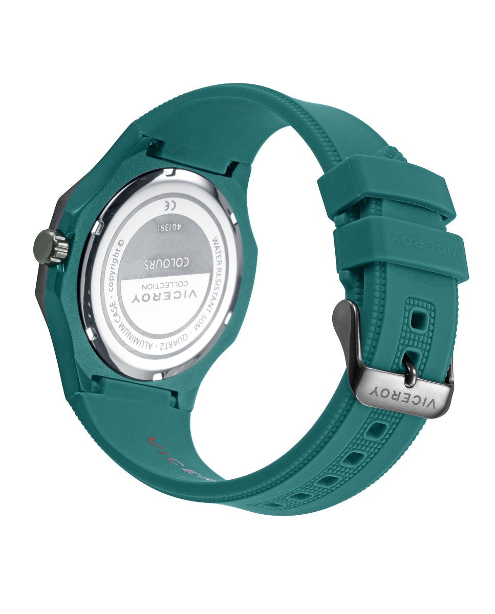 Relógio Analógico Colors com Caixa de Alumínio e Bracelete de Silicone Verde Azul-turquesa-2