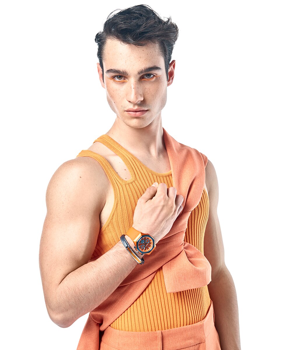 Relógio Analógico Colors com Caixa de Alumínio e Bracelete de Silicone em Laranja Laranja-3