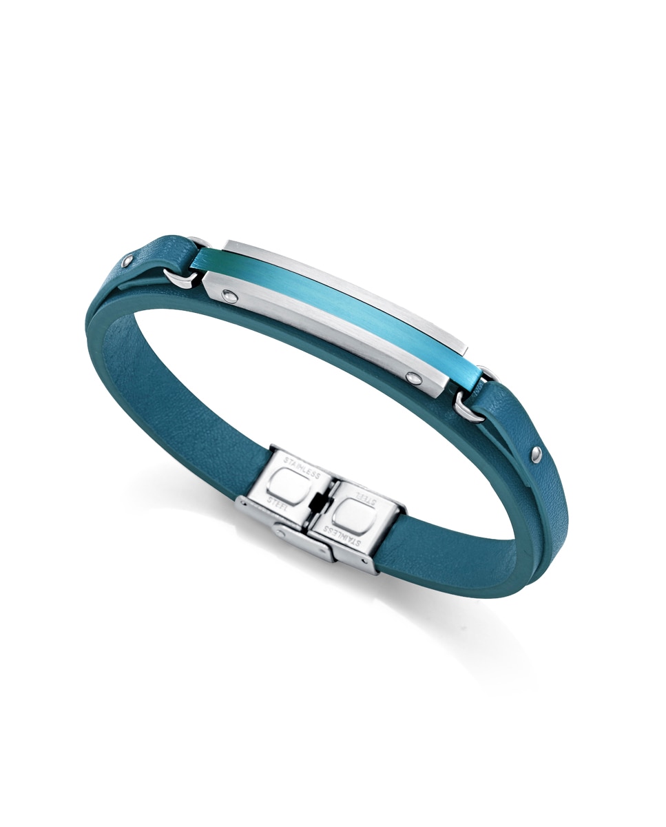 Pulseira Colors de Aço e Alumínio em Azul com Pele em Azul Azul-1