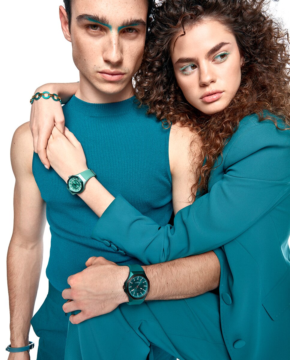 Pulseira Colors de Aço e Alumínio em Azul com Pele em Azul Azul-3