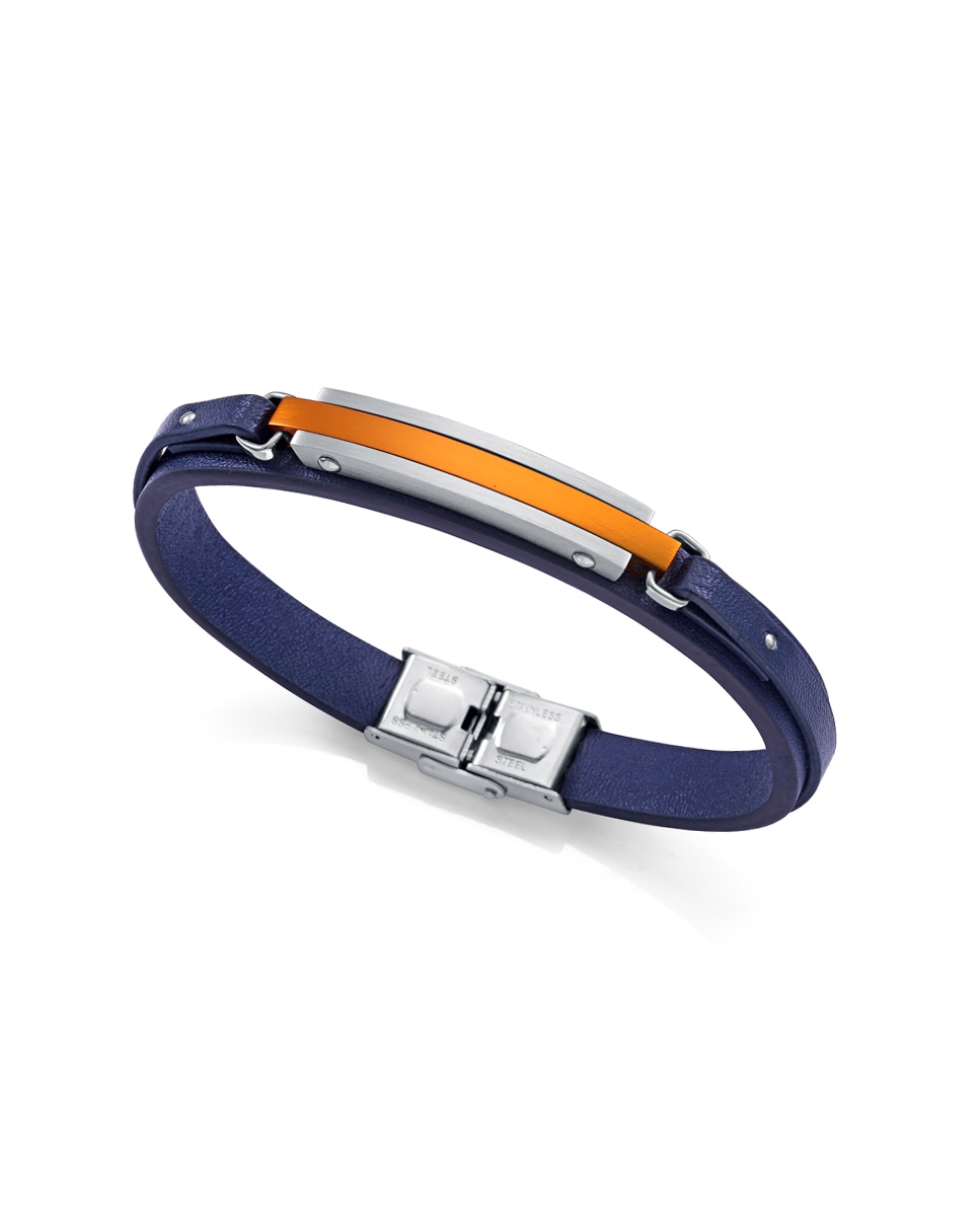 Pulseira Colors de Aço e Alumínio em Laranja com Pele em Azul Azul-marinho / Laranja-1