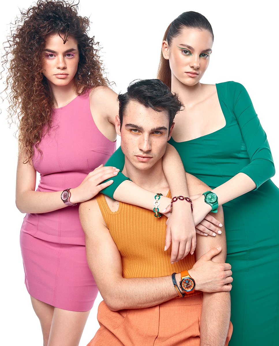 Pulseira com Elos Colors de Aço Ip Rosa com Argolas de Alumínio Fucsia Rosa-5