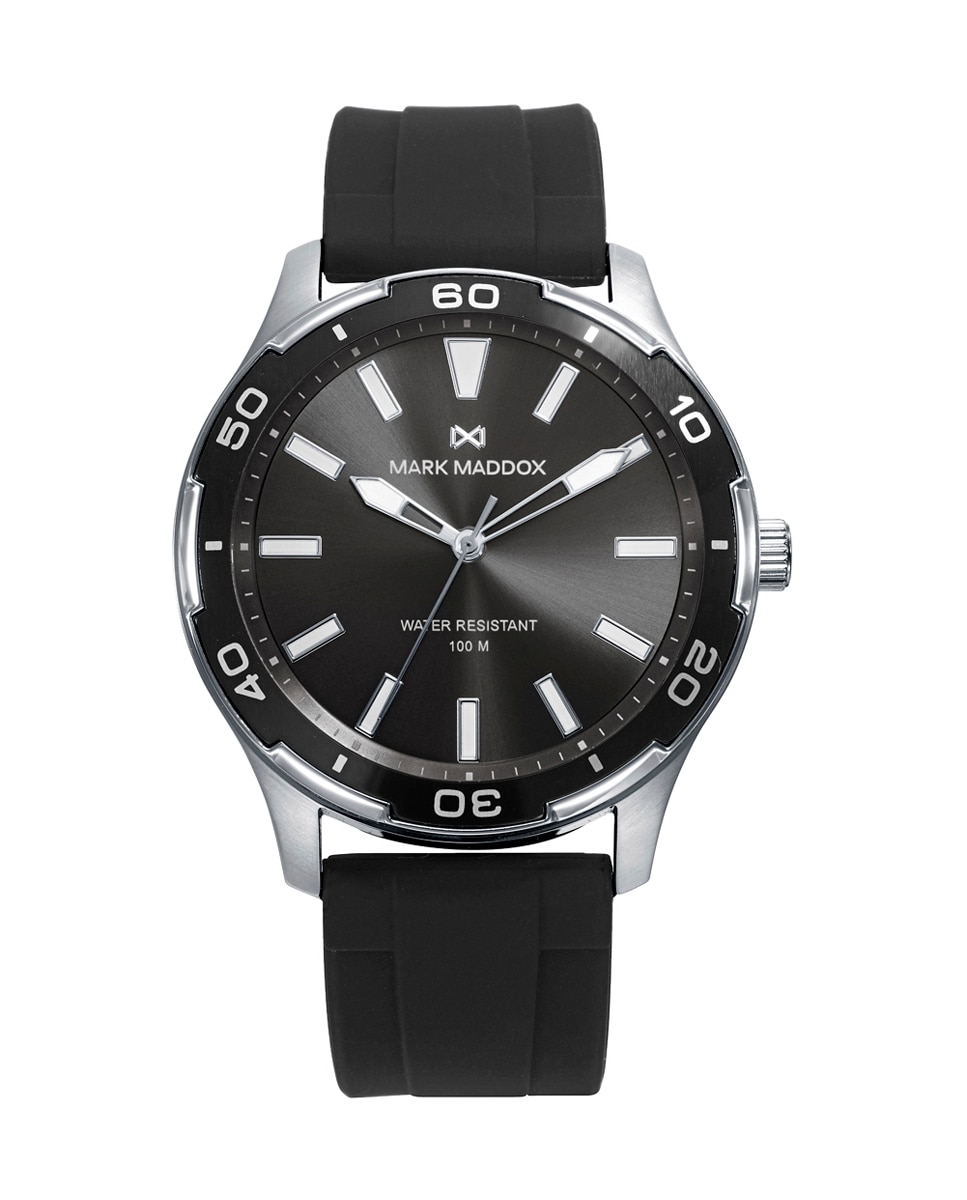 Relógio Analógico Mission Caixa de Aço com Bisel Preto e Bracelete de Silicone em Preto Cinzento-1