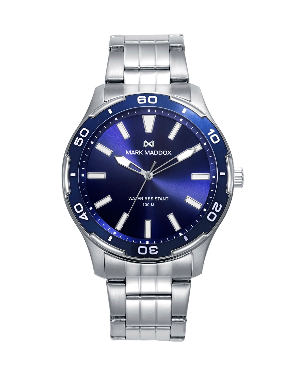 Relógio Analógico Mission Caixa de Aço com Bisel Azul e Bracelete de Aço Azul-1