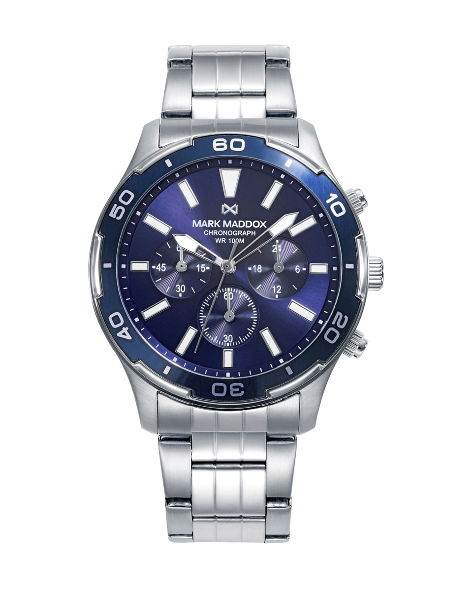 Relógio Analógico Mission Caixa de Aço com Bisel Azul e Bracelete de Aço Azul-1