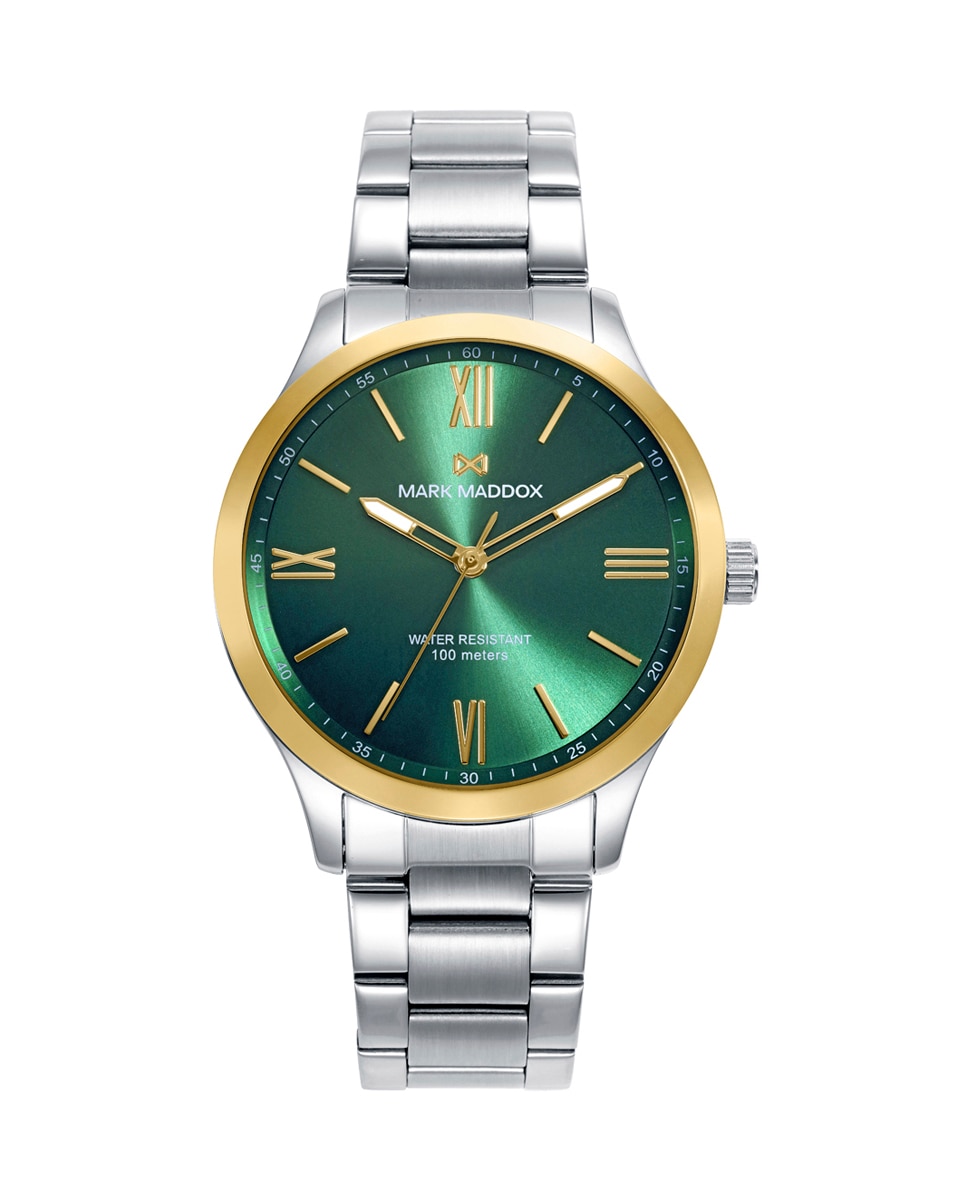 Relógio Analógico Marais Caixa Bicolor de Aço e Ip Dourado e Bracelete de Aço Verde-1