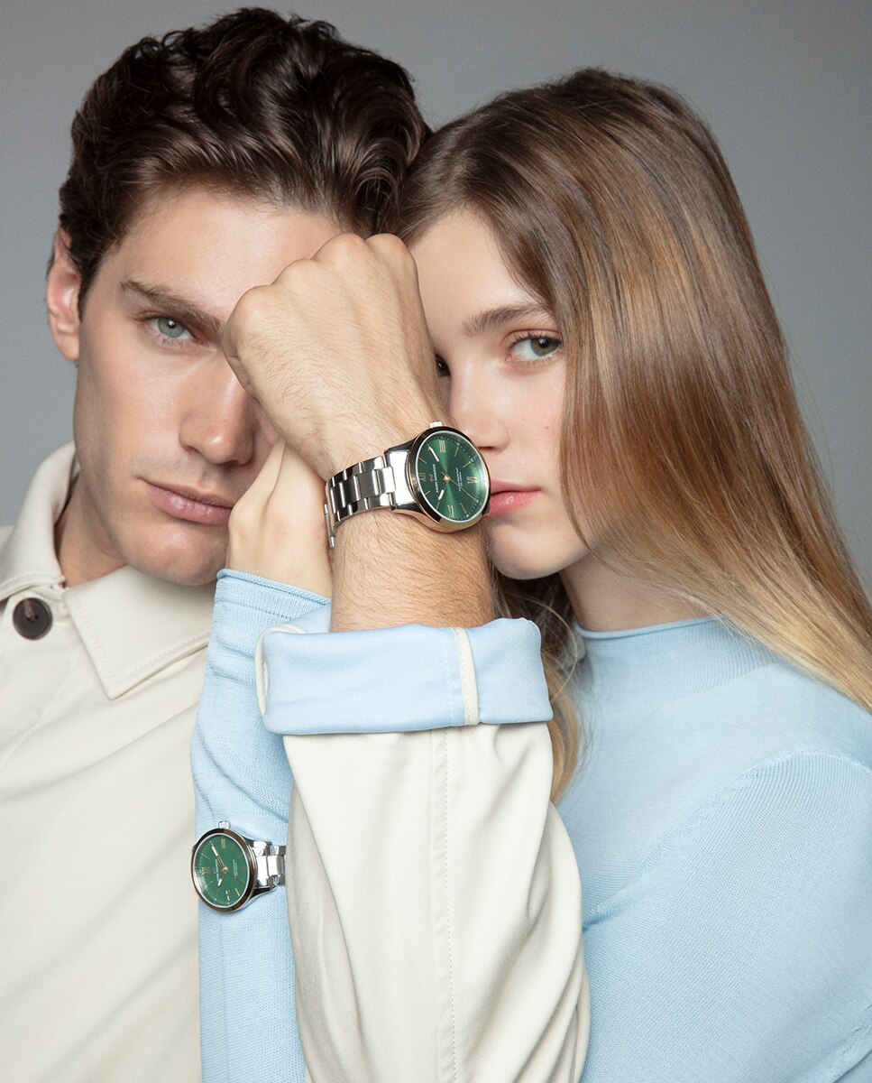 Relógio Analógico Marais Caixa Bicolor de Aço e Ip Dourado e Bracelete de Aço Verde-4