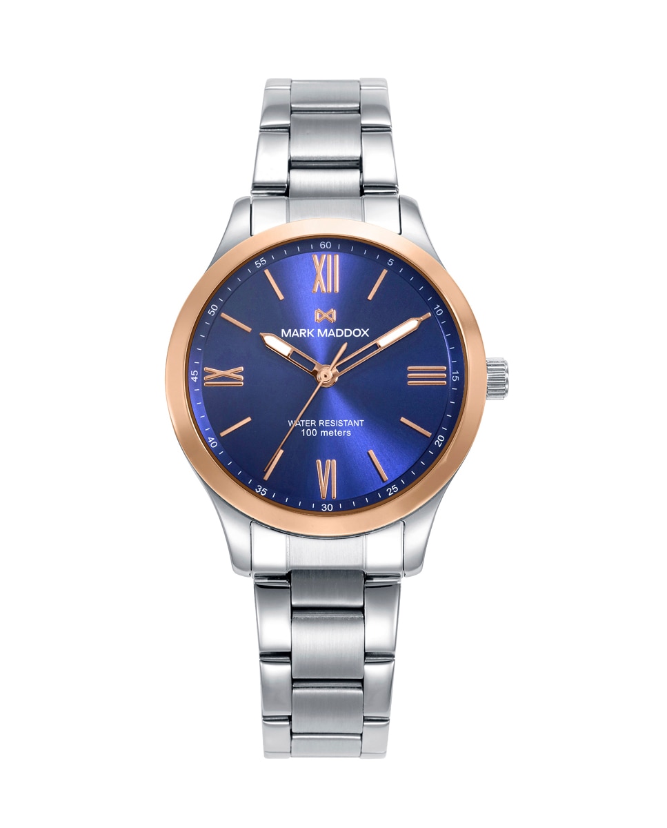 Relógio Analógico Marais Caixa Bicolor de Aço e Ip Rosa com Bracelete de Aço Azul-1
