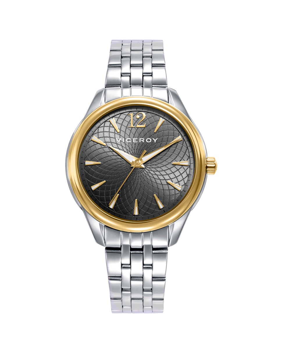 Relógio Analógico Chic Caixa Bicolor de Aço Ip Dourado com Bracelete de Aço Prata-1