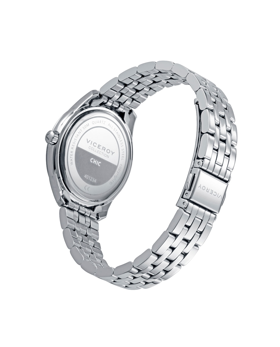Relógio Analógico Mulher Chic Caixa e Bracelete de Aço Azul-marinho-2
