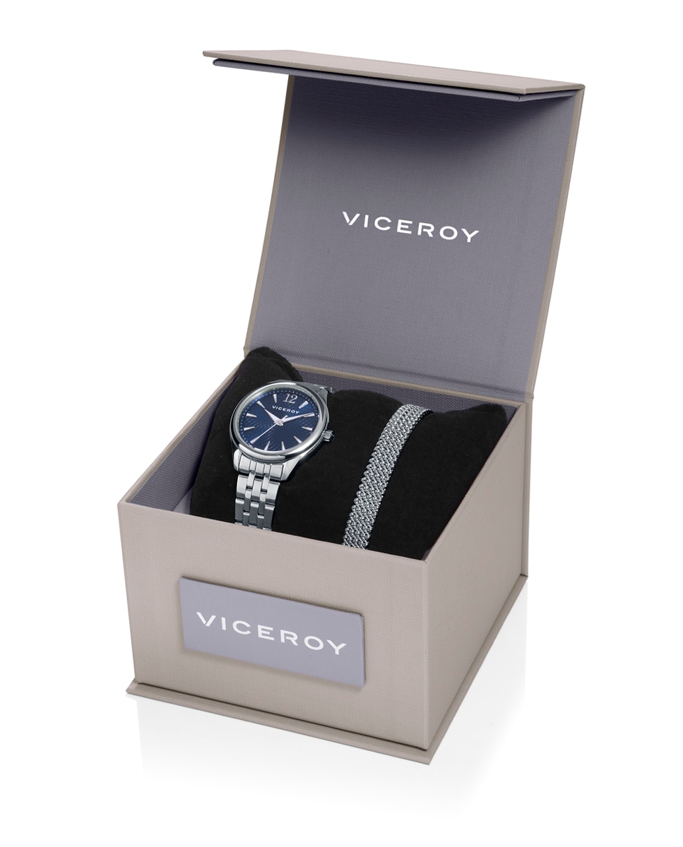 Relógio Analógico Mulher Chic Caixa e Bracelete de Aço Azul-marinho-5