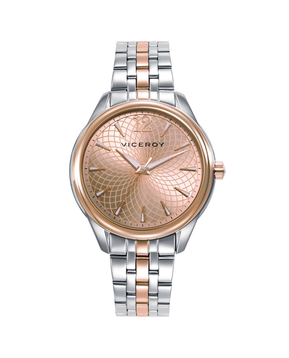 Relógio Analógico Chic Caixa e Bracelete Bicolor de Aço e Ip Rosa Prata / Rosa-1