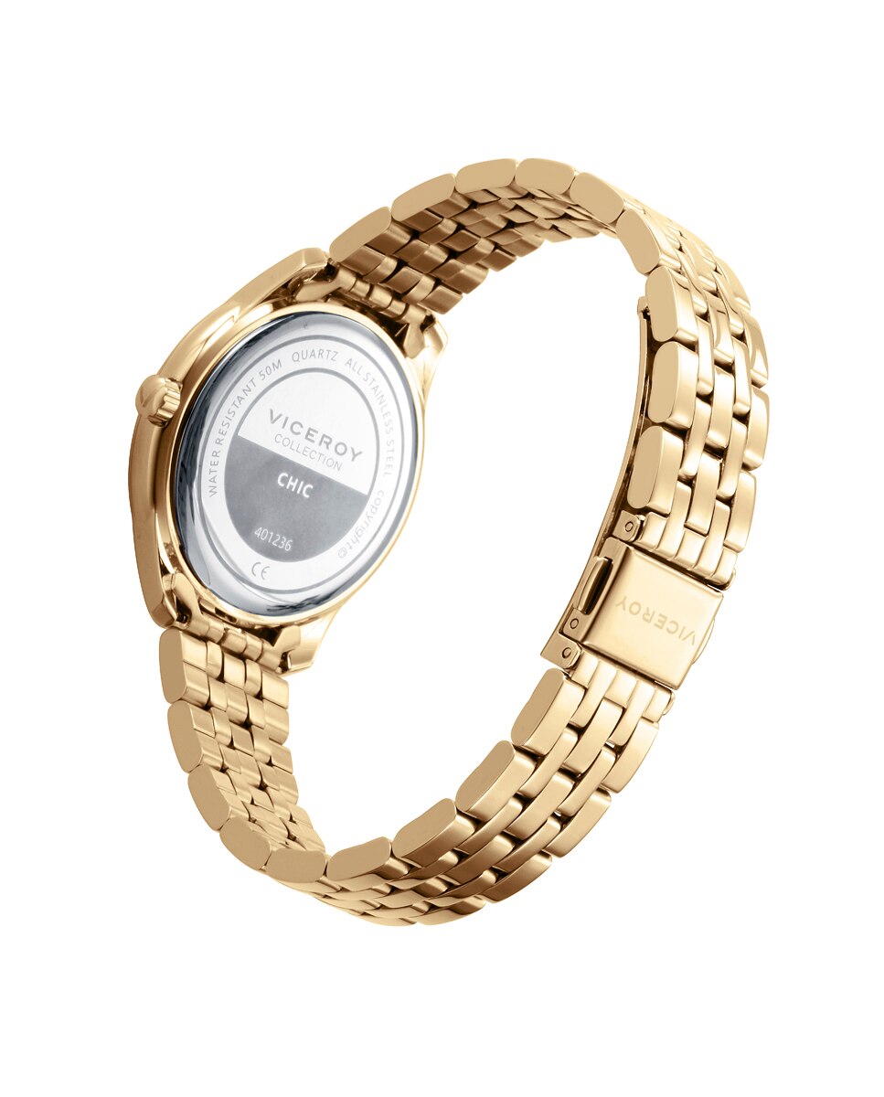Relógio Analógico Chic Caixa e Bracelete de Aço e Ip Dourado Dourado-2