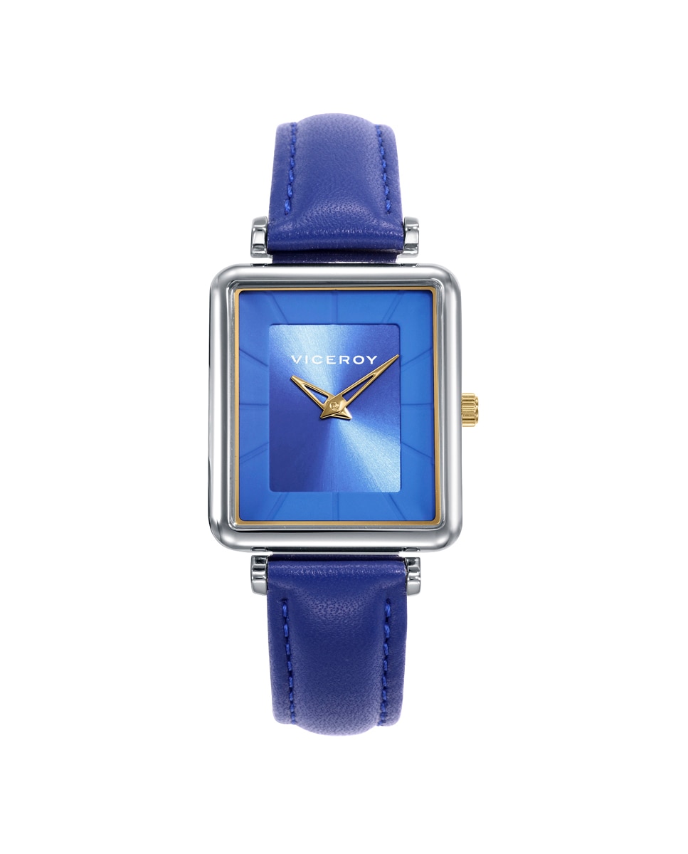 Relógio Analógico Chic Caixa de Aço e Bracelete de Pele Azul Azul-cobalto-1