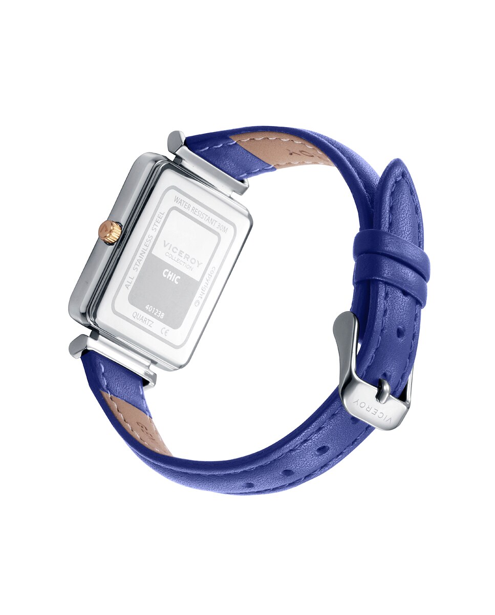 Relógio Analógico Chic Caixa de Aço e Bracelete de Pele Azul Azul-cobalto-2