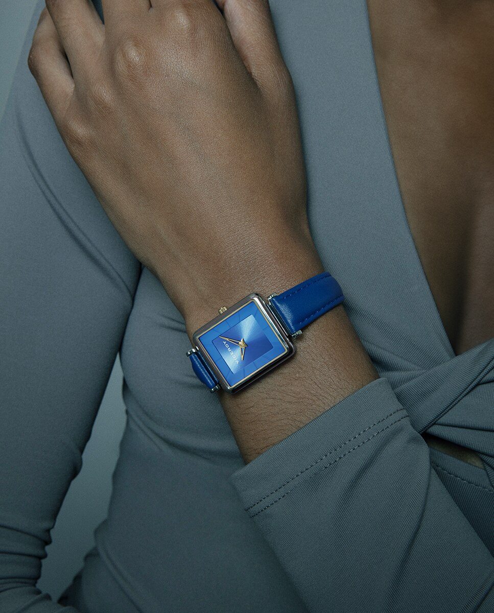 Relógio Analógico Chic Caixa de Aço e Bracelete de Pele Azul Azul-cobalto-3