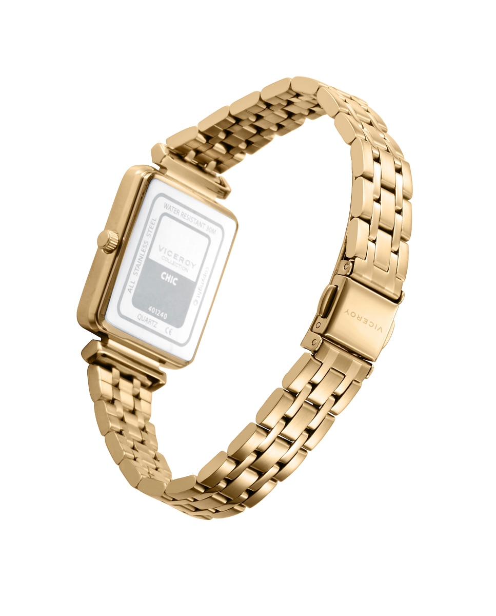 Relógio Analógico Chic Caixa e Bracelete de Aço e Ip Dourado Dourado-2