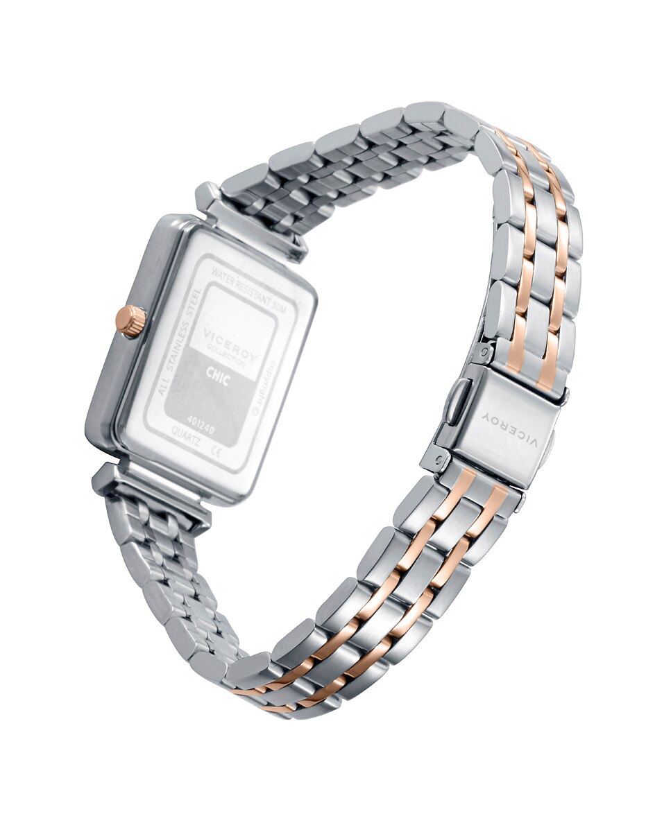 Relógio Analógico Chic Caixa de Aço e Bracelete Bicolor de Aço e Ip Rosa Multicolor-2