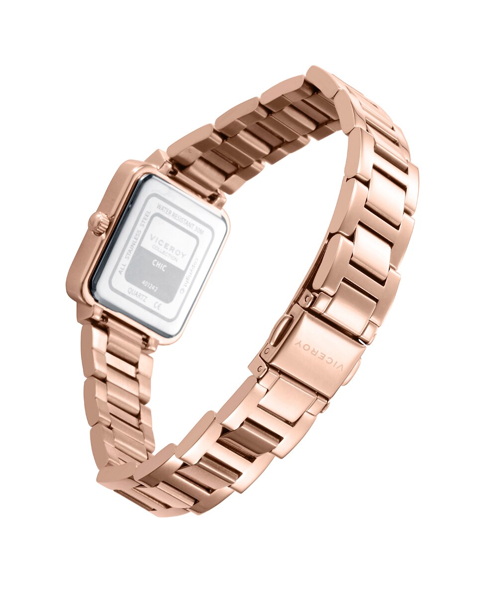 Relógio Analógico Chic com Caixa e Bracelete Ip Rosa Dourado-2
