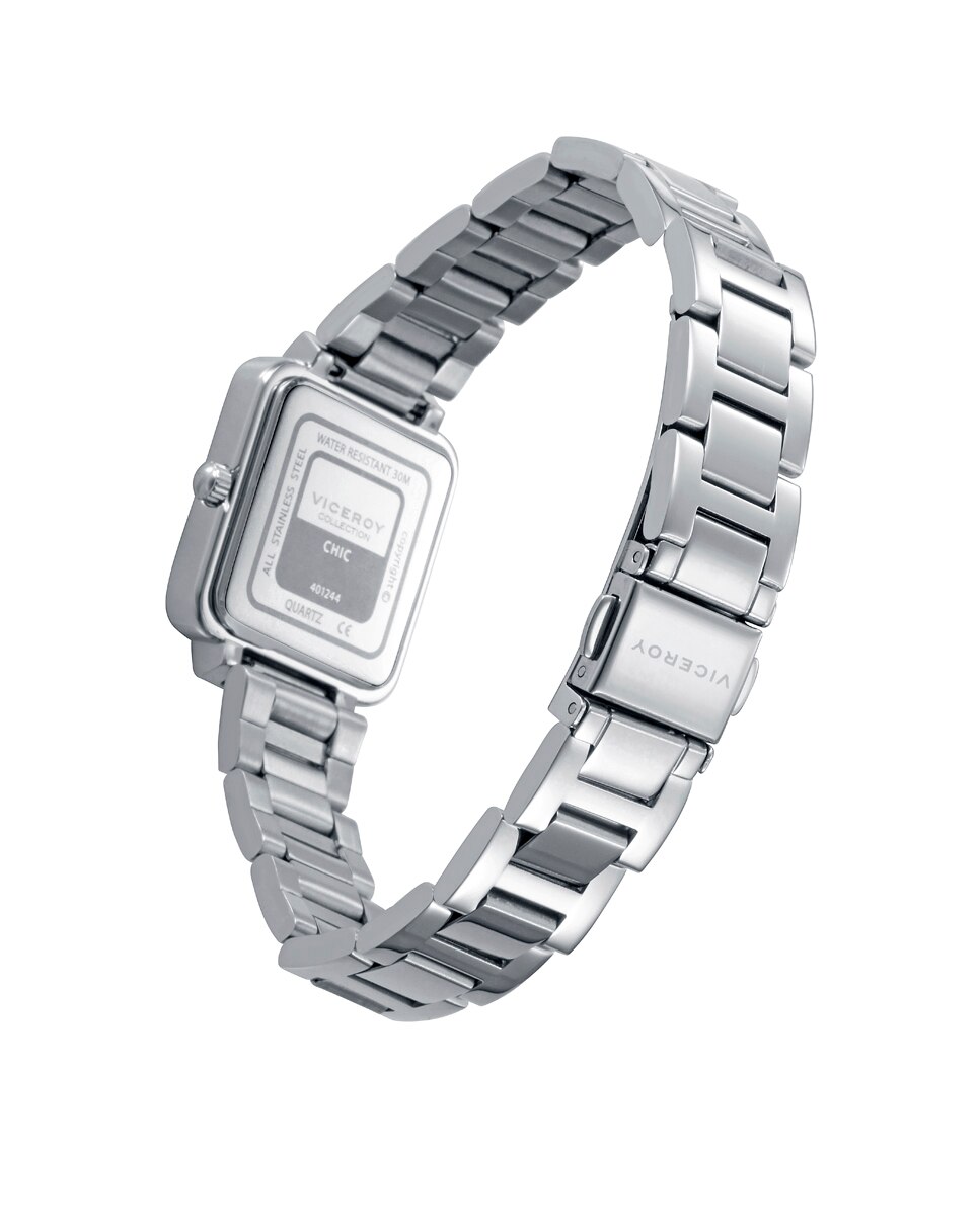 Relógio Analógico Chic de Caixa Quadrada com Zircónias e Bracelete de Aço Prateado-2