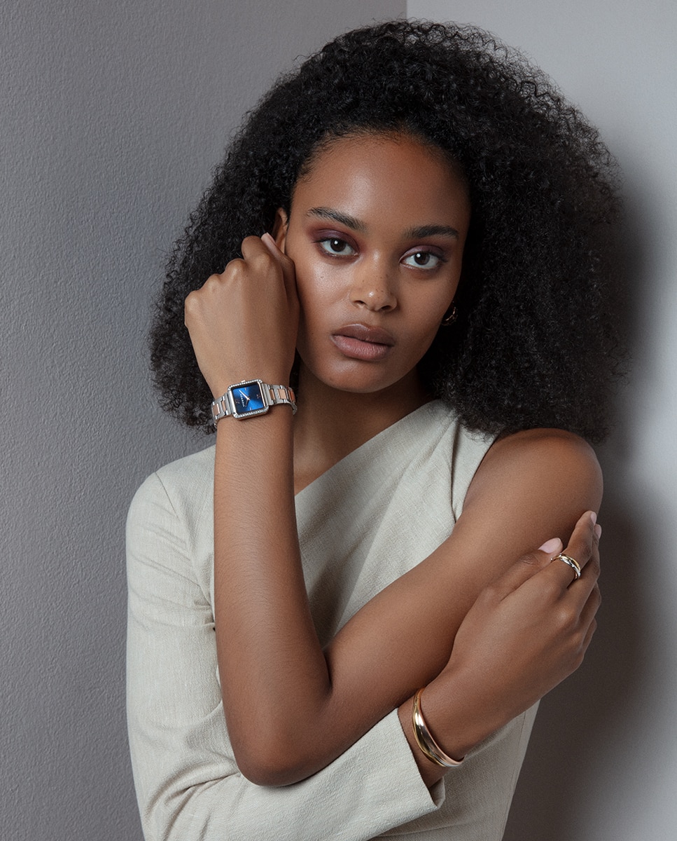 Relógio Analógico Chic Caixa e Bracelete Bicolor de Aço e Ip Rosa Prata-3