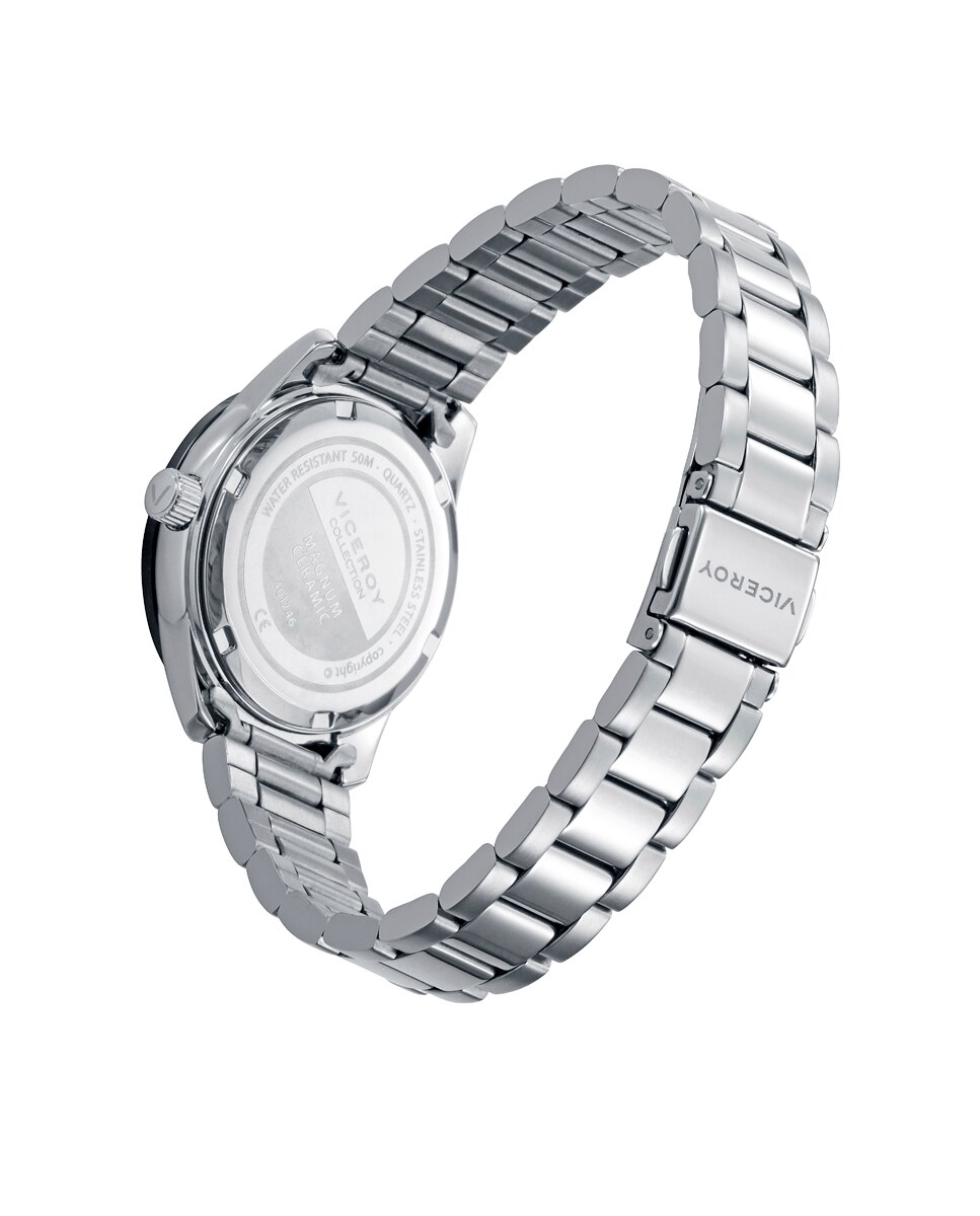 Relógio Analógico Magnum com Caixa de Aço e Bisel Cerâmico em Preto com Bracelete de Aço Prata-2